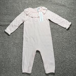 NWT Janie and Jack Baby Pointelle Heart Pink Sweater One-Piece 6-12 months
